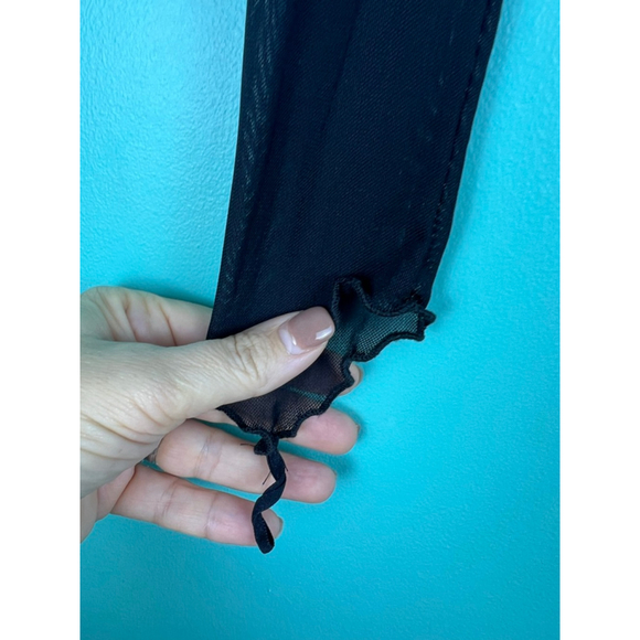 Urban Outfitters Black Sheer Mesh Ruched Crop Top — Lettuce Hem Long Sleeve — Si - Picture 4 of 5